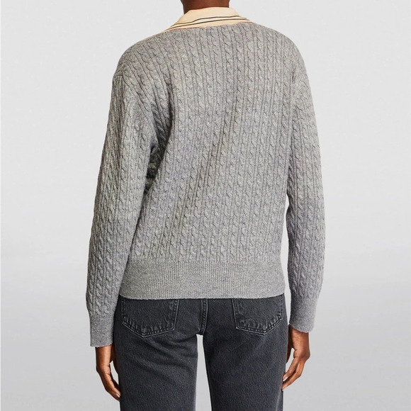 SANDRO Nea Cable-Knit Sweater Gray Wool Cashmere Blend V Neck - Picture 2 of 8
